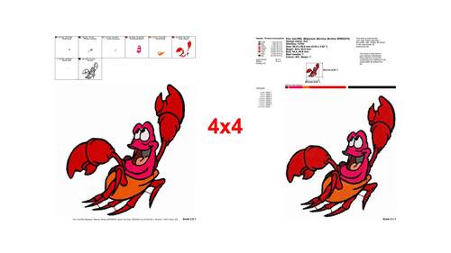 Happy Sebastian Crab The Little Mermaid embroidery designs - Instant ...