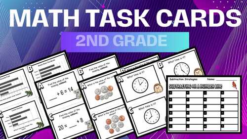 Addition Strategies Adding on a Number Line 2nd Grade Math Task Cards ...