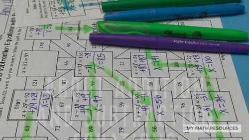 Solving Addition and Subtraction Equations With Positive Numbers Mazes