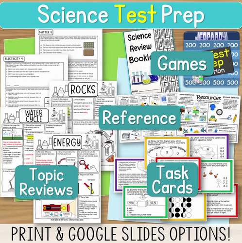 Science Test Prep (Spiral Review, Task Cards, Reference Sheets ...