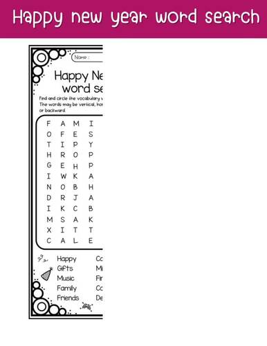 Happy New Year 2026 Puzzles Word Search Activities | TPT