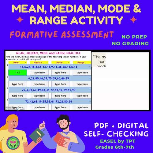 Mean, median, mode and Range Self-checking Digital Activity + PDF
