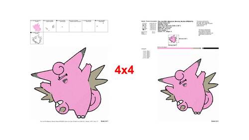 Cute pink Clefairy Pokémon character embroidery designs - Instant Download