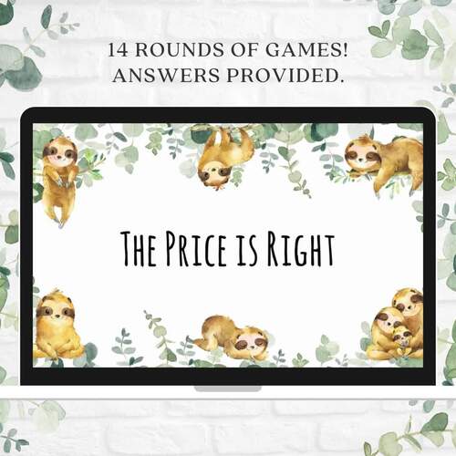 Sloth Virtual Baby Shower Games by Moment Printables | TPT