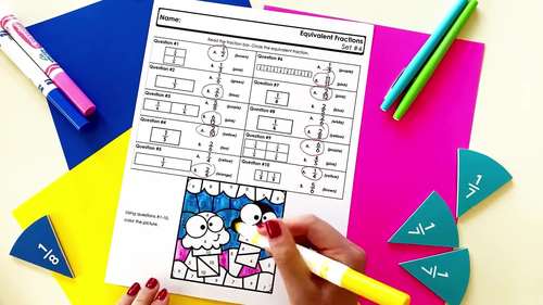 3rd Grade Fractions Color By Number Worksheets Bundle | Math Practice