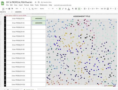 DIY Digital Resource Pixel Art Template EDITABLE | Tropical Fish