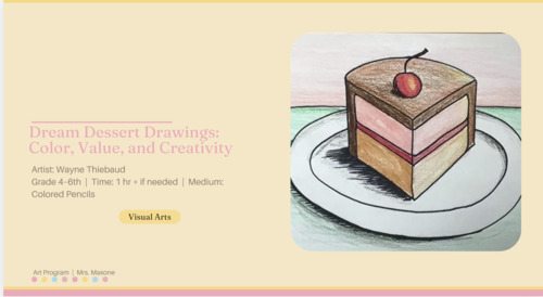 Preview of GR 4-6 ART LESSON- Artist Wayne Thiebaud - Colored Pencils