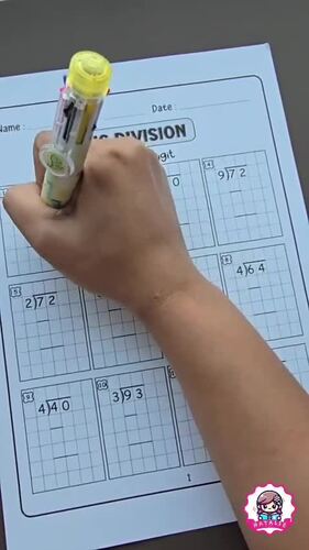 Grid Paper Long Division Worksheets | 2 Digit ÷ 1 Digit | Math for 3rd–4th Grade
