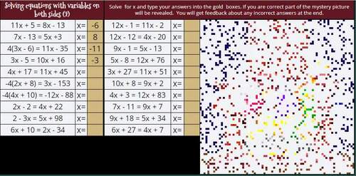 Solving Equations with Variables on Both Sides Christmas Pixel Art ...