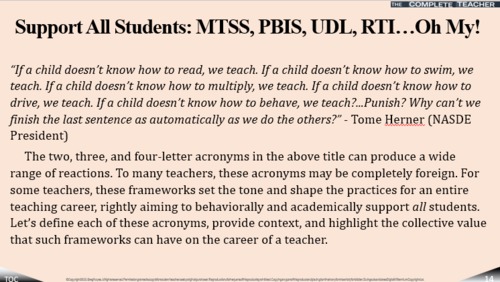 Preview of COMPLETE TEACHER Lesson 14 - Support All Students: MTSS, PBIS, UDL, RTI…Oh My!
