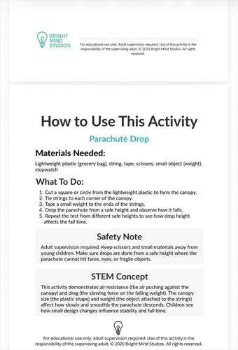 Elementary K–2 Parachute Drop STEM Challenge by Bright Mind Creative Studio