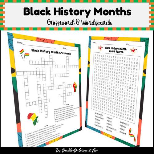 Black History Month Crossword & Word Search Vocabulary Activities 3-5 grade