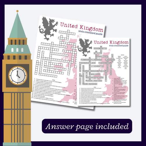 UK trivia crossword puzzle for kids Perfect for parties or research