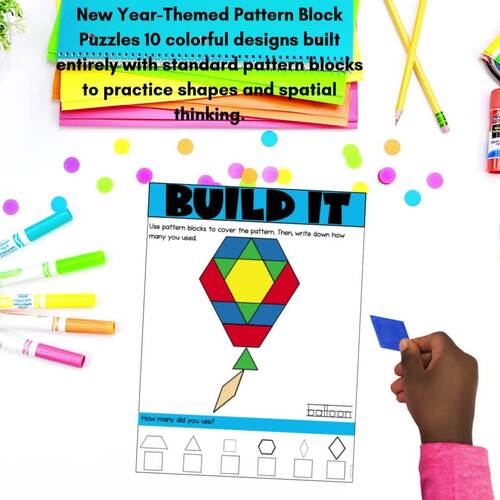 New Year Pattern Block Mats New Years 2026 Math Centers by I Love 1st Grade