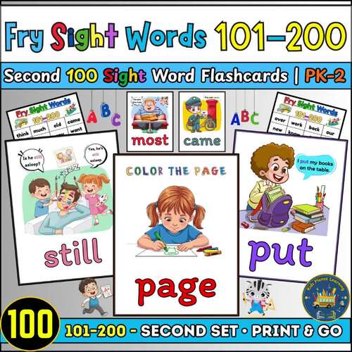 Fry Words 101–200 Flashcards with Visual Clues | Second 100 Sight Words