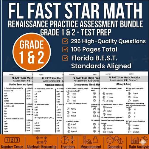 FL FAST Star Math Practice Assessment BUNDLE | Grade 1 & 2 - Test