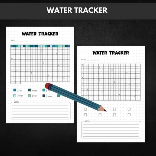 Monthly Water Tracker Journal Page | Printable Health Tracker- Water Log