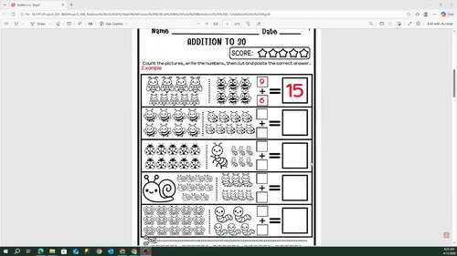 Addition to 30 with Pictures | Cut & Paste Worksheets | K–1 | TPT