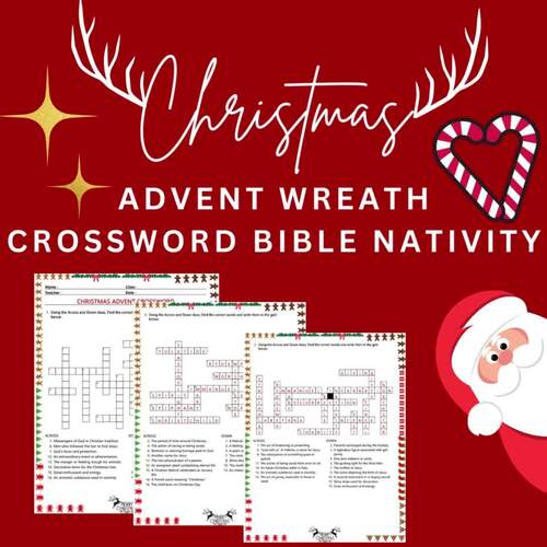 Christmas Advent Wreath Crossword Bible Nativity Huge 8 Puzzles No Prep