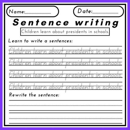 Presidents Day Sentence Writing Worksheets Practice for Kindergarten