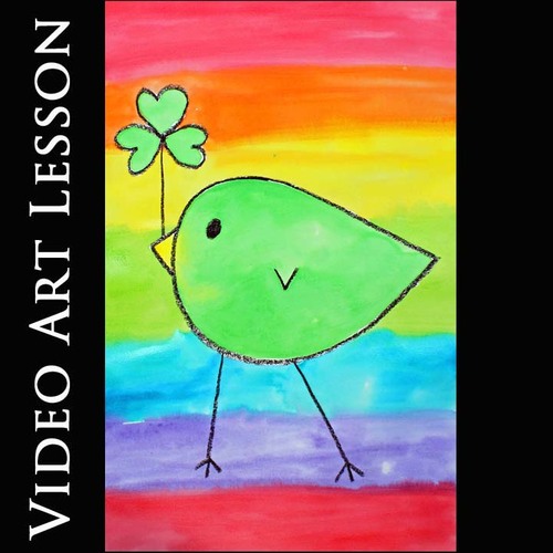 Preview of SHAMROCK BIRD Art Activity | St. Patrick's Day EASY RAINBOW Drawing & Painting