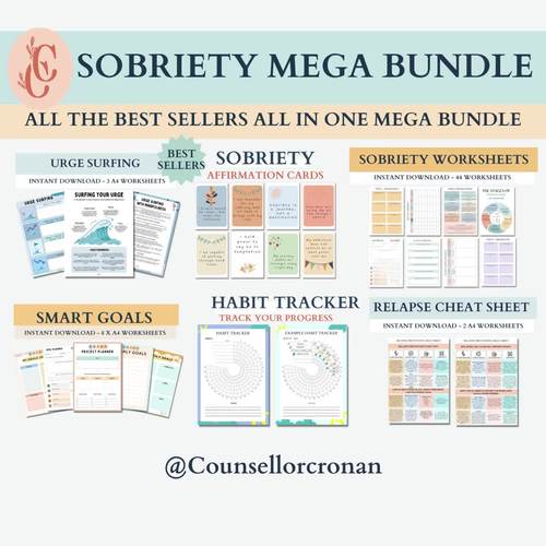 Sobriety recovery relapse prevention worksheet bundle substance abuse