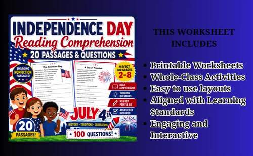 U.S Independence Day Reading Comprehension Passages & Questions ...