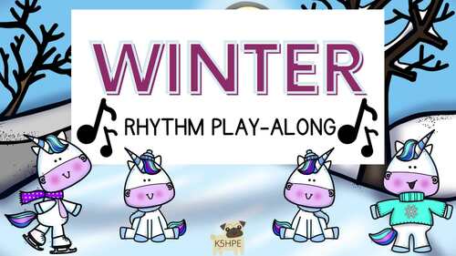 Preview of Winter Unicorns Rhythm Play Along, Music Flash Cards, Steady Beat Rhythms
