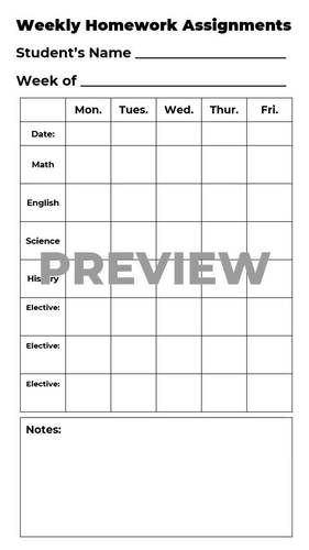 Weekly Homework Sheet Template, Google Slides, Editable, Printable, PPT ...