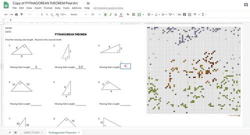Distance Learning Math Pythagorean Theorem PIXEL ART by ...