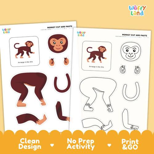 Monkey Cut and Paste Craft | Monkey Coloring Page | Jungle Animal Activity