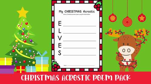 No Prep CHRISTMAS Acrostic Poem Templates Pack - Color, B&W AND Blank ...