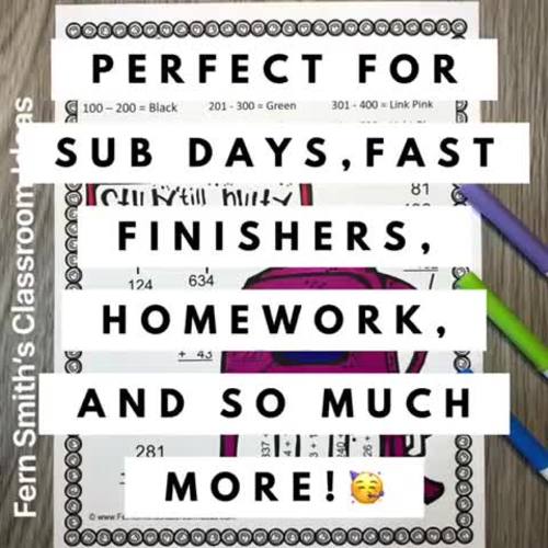 Use Place Value to Add Color By Number Worksheets for Third Grade