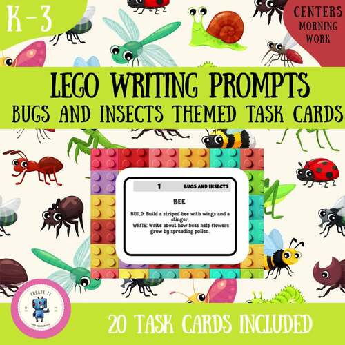 LEGO Writing Prompts | Insects and Bugs Writing task cards | STEAM Bins K-3