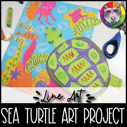 Element of Art Line Art Lesson, Sea Turtle Art Project Activity for