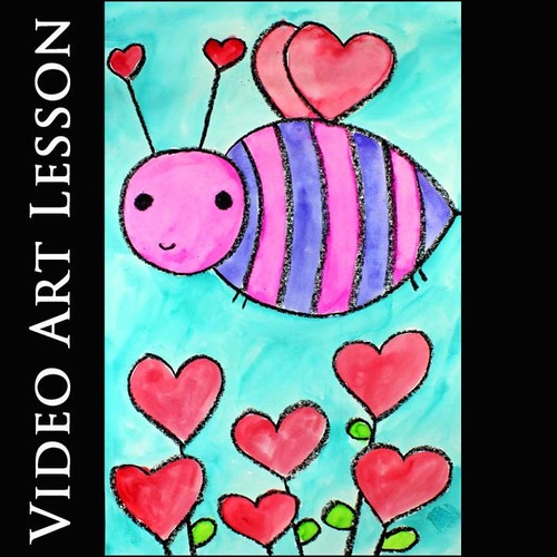 Preview of BEE & HEARTS Art Project | MOTHER'S DAY Craft Drawing & Painting Lesson