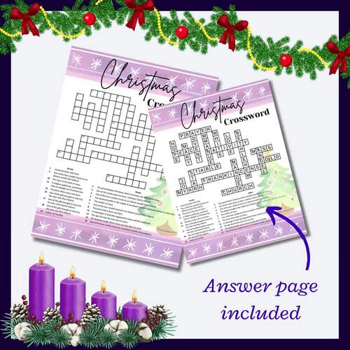 Christmas Advent crossword puzzle for substitute teachers Perfect for