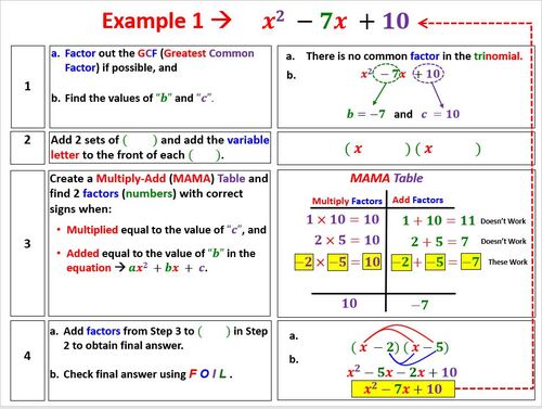 Preview of Math 1 Unit 5 Lesson 7 Factoring Trinomials with a LC=1 Video & Worksheet