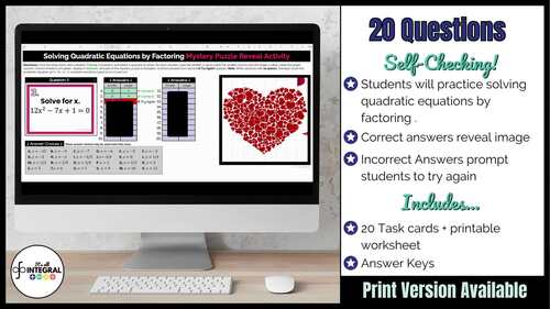 Solving Quadratic Equations by Factoring Self-Checking Activity | TPT