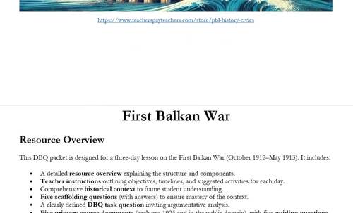 No Prep Balkan War of 1912 DBQ by PBL History & Civics | TPT