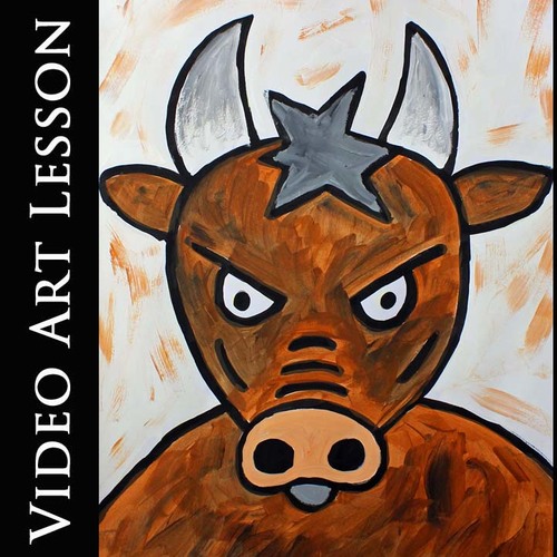 Preview of BULL Video Art Project | Directed Drawing & Painting Art Lesson & Activity