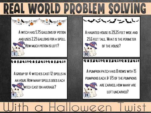 Halloween Math Word Problems for Grade 4 | Engaging Task Cards with ...