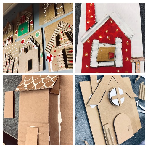 Preview of Cardboard Gingerbread House Sculpture + downloadable video (STEAM/STEM options)!