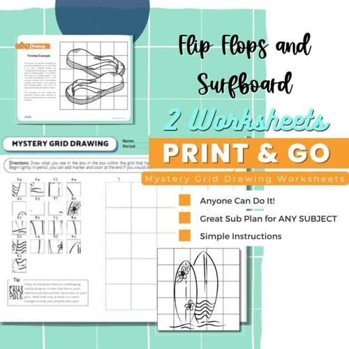 ONE DAY ART PROJECT HIGH SCHOOL ART SUB PLAN: Summer Theme Mystery Grid ...