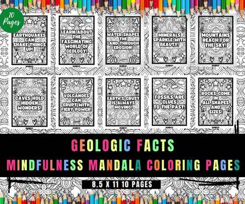 Geologic Facts Coloring Activities, Relaxing Coloring Pages, No Prep