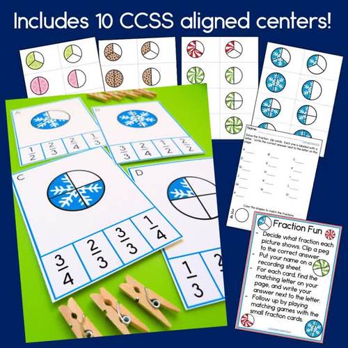 Winter Fractions Measure Graph Time Add Subtract Math Centers Bundle ...