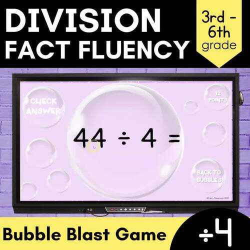 ÷ 4 Division Math Facts Fluency Practice| Interactive Smart Board Game ...