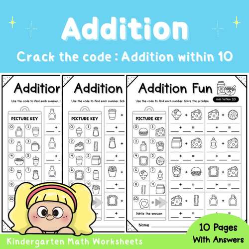 Crack the Code: Addition Within 10 | Picture Code Math Worksheets