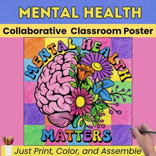Mental Health Matters Collaborative Poster SEL Bulletin Board Coloring ...