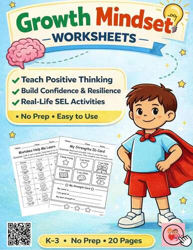 Growth Mindset Worksheets SEL Activities Positive Thinking by Happy ...